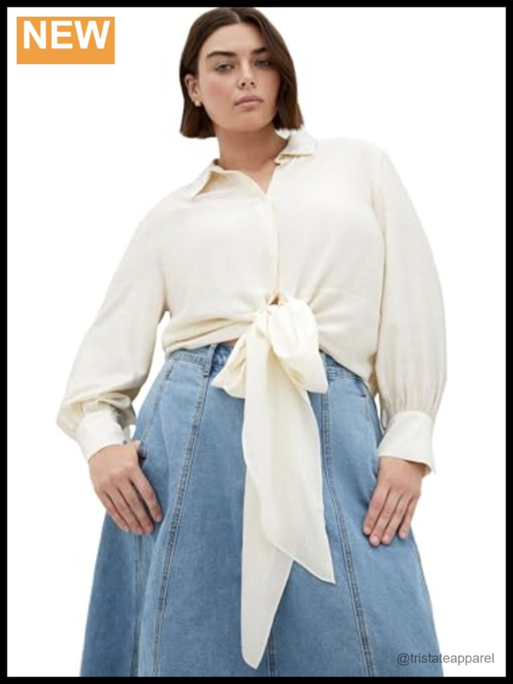 City Chic Rosabella Blouse Button Down Shirt with Self-Tie Detail